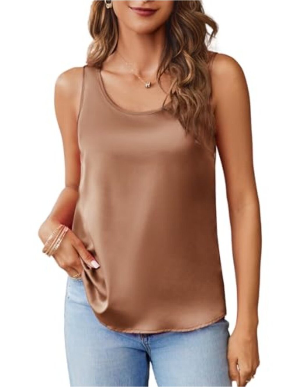 Women's Satin Tank Top Scoop Neck Sleeveless Camisole Summer Work Blouse